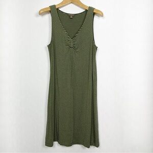 Tommy Bahama Green and Navy Striped Midi Dress Sleeveless Size Large V-Neck